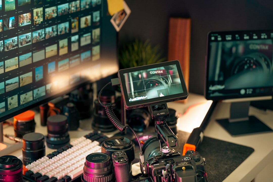 Professional video editor working at a editing workstation